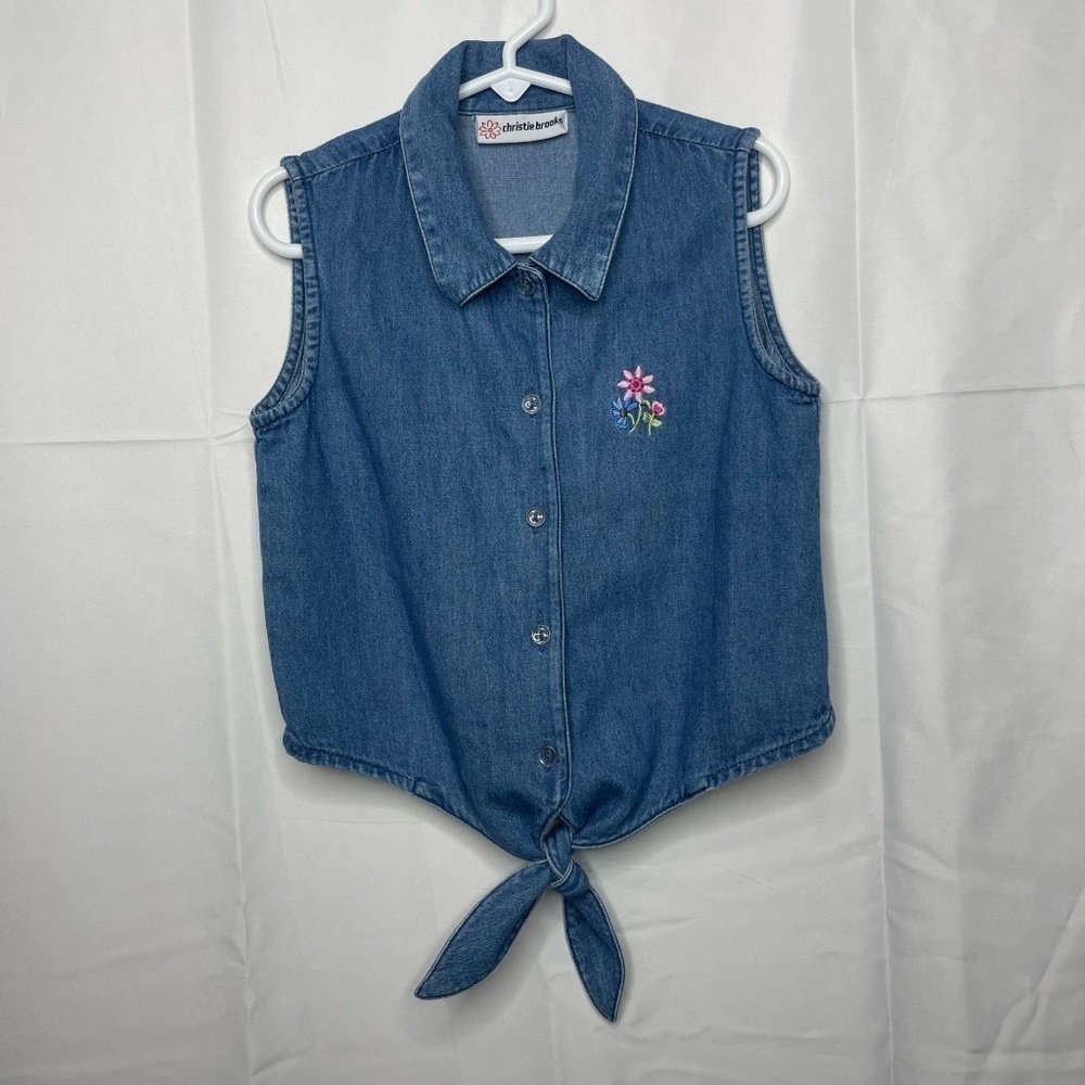 VINTAGE Christie Brooks Sleeveless Denim Blouse Girls Size L(6X)
